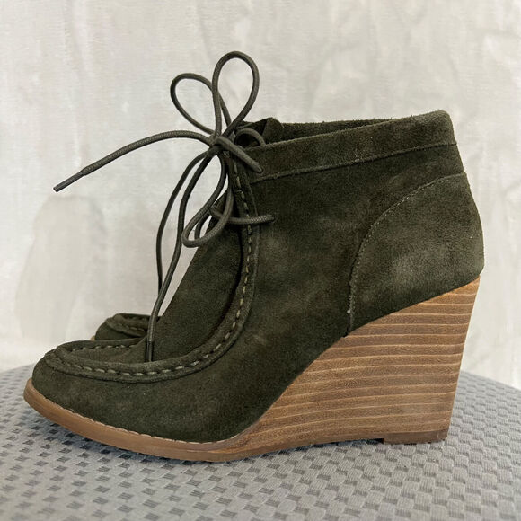 Lucky Brand Ysabel Chukka Booties Womens 6 Green Suede Lace Up Wedge Ankle Shoes - Picture 6 of 13